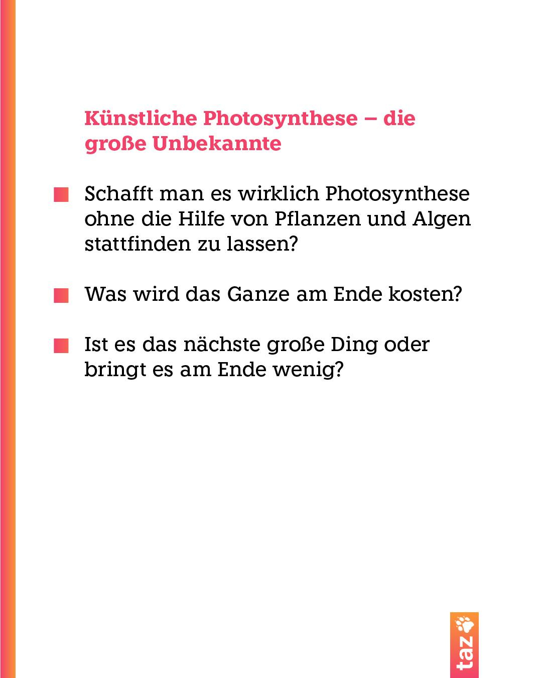 @klima.taz: Künstliche Photosynthese - die große Unbekannte
